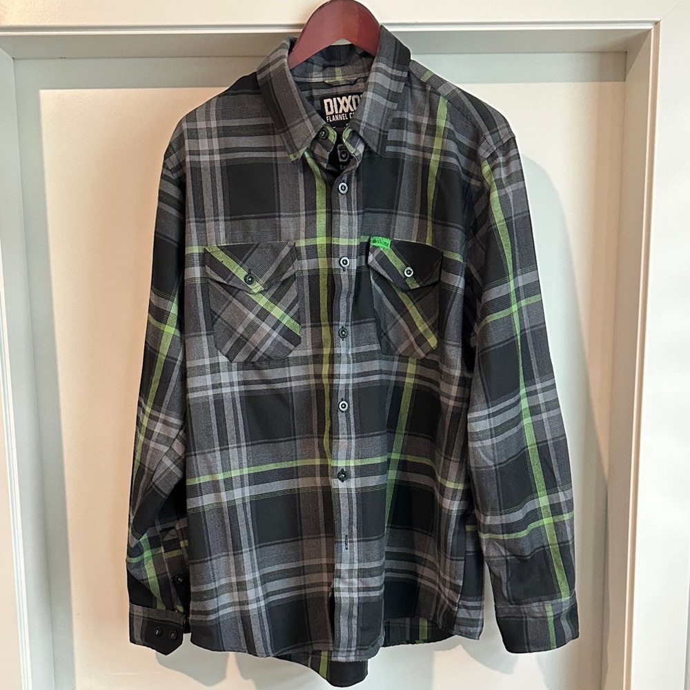 DIXXON Black and Green Plaid Men's Shirt